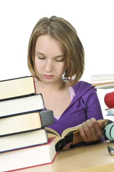 Teenager Schulmädchen Lernt Schreibtisch — Stockfoto
