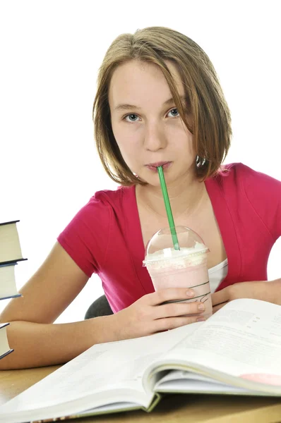 Εφηβικό κορίτσι με milkshake — Φωτογραφία Αρχείου