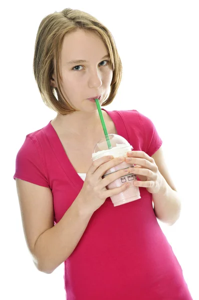 Teenage girl with milkshake — Stock Photo, Image