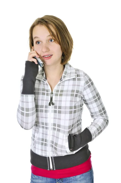 Девушка-подросток разговаривает по телефону — стоковое фото