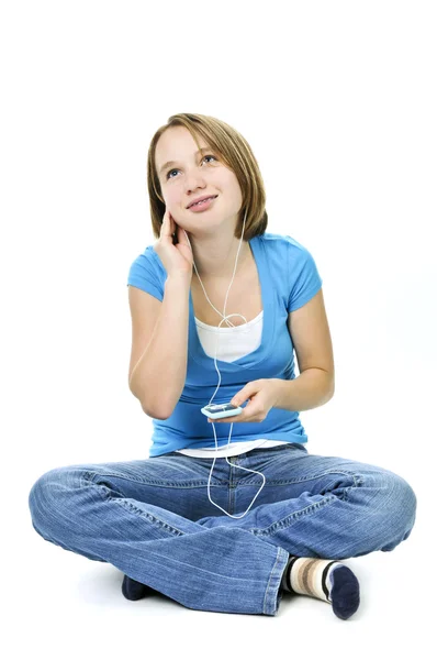 Tini lány zenét hallgat — Stock Fotó