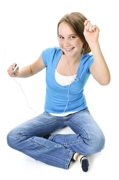 Девочка Подросток Слушает Музыку Помощью Mp3 Плеера — стоковое фото