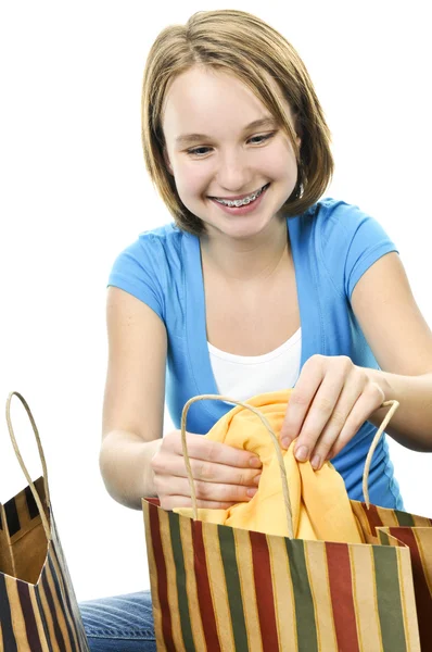 Εφηβικό κορίτσι με τσάντες αγορών — Φωτογραφία Αρχείου