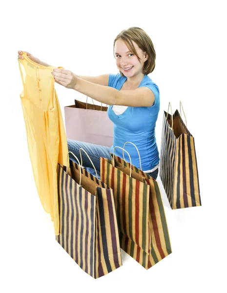 Boldog Tizenéves Lány Rengeteg Bevásárló Táskák — Stock Fotó