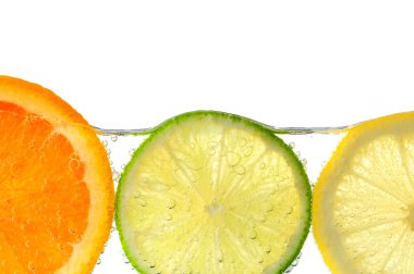 Orange lemon and lime slices in water clipart