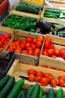 Fresh vegetables for sale on french farmers market in Perigueux, France clipart