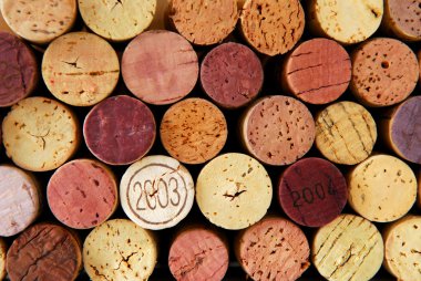 Background of assorted wine corks close up clipart