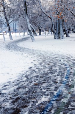 Winter park and recreational trail covered with snow. Beach area, Toronto, Canada. clipart