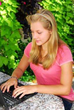 Girl with computer clipart