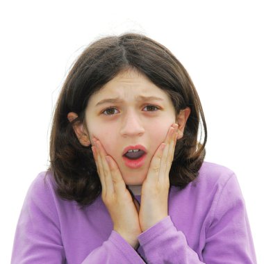 Portrait of a young girl expressing fear and disgust clipart