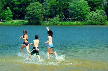 Children in a lake clipart