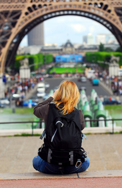 Tourist at Eiffel tower
