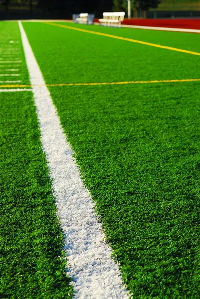 Green Sports Field Artificial Grass Racetrack — Stock Photo, Image