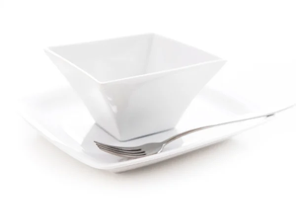 Place Setting White Plate Bowl Isolated White Background — Stock Photo, Image