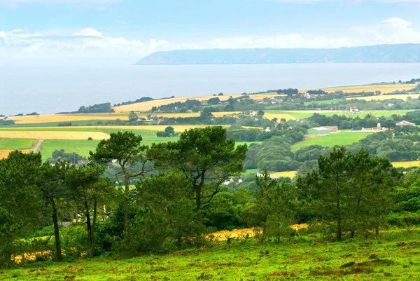 Paysage Agricole Avec Vue Panoramique Sur Océan Bretagne Rurale France — Photo