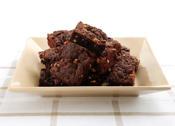 Homemade Chocolate Brownies Served Plate — Stock Photo, Image