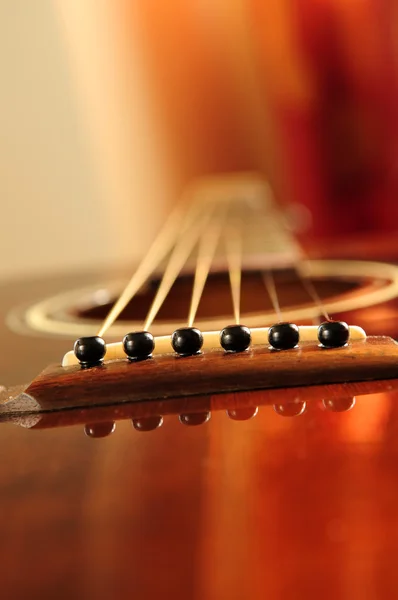 Puente Guitarra Acústica Cuerdas Cerca —  Fotos de Stock