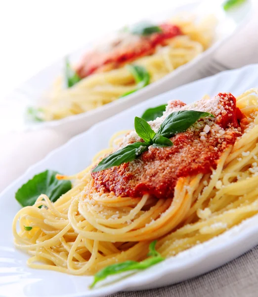 Pasta Tomato Sauce Basil Grated Parmesan — Stock Photo, Image