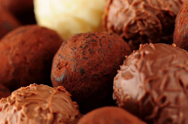 Plusieurs Truffes Gourmandes Chocolat Assorties Gros Plan — Photo