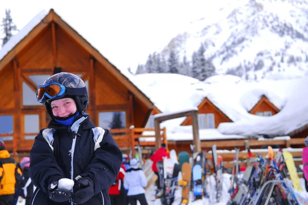Child at downhill skiing resort — Stock Photo, Image
