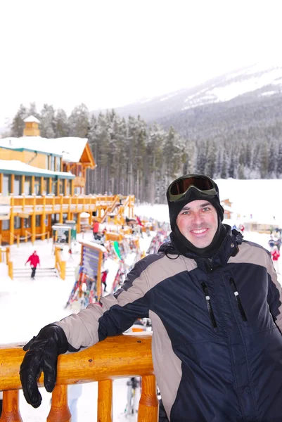 Happy Skier Lake Louise Downhill Ski Resort Canadian Rocky Mountains — Stock Photo, Image