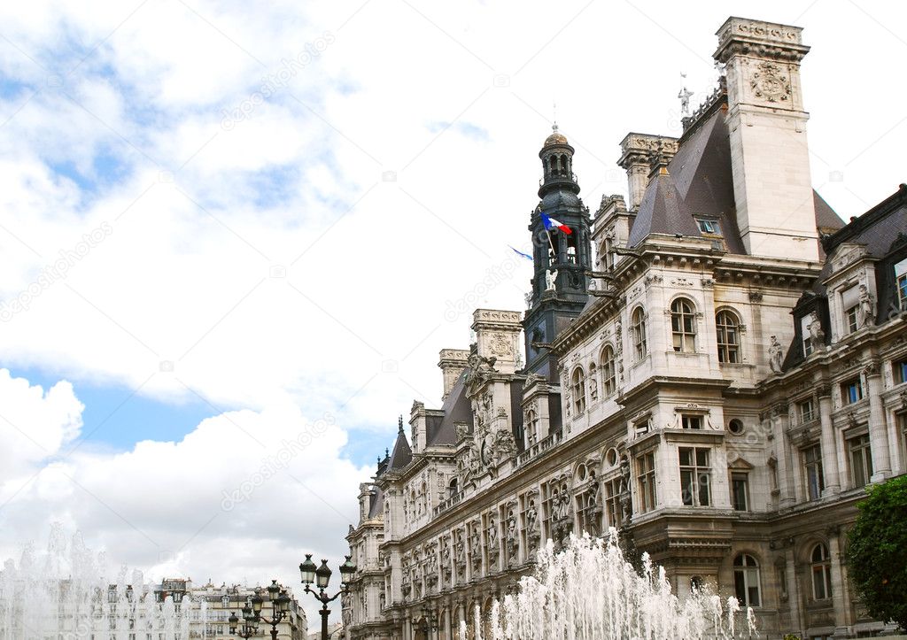 Historical building of Hotel de Villle in Paris France