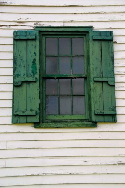 Window with shutters on old mill building clipart