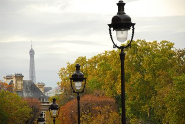 Street in Paris France with lightposts on overcast autumn day clipart