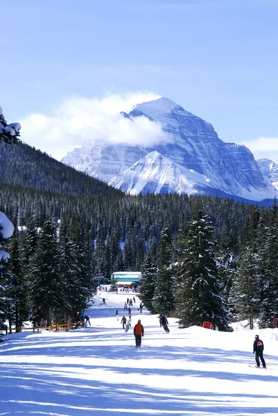 Sjezdové Lyžování Kanadských Skalistých Horách Výhledem Malebné — Stock fotografie