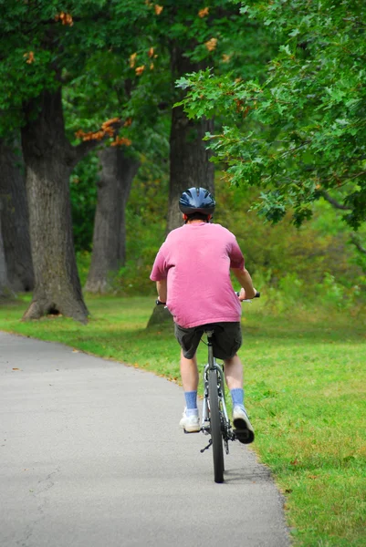 Человек Велосипеде Зеленом Летнем Парке — стоковое фото