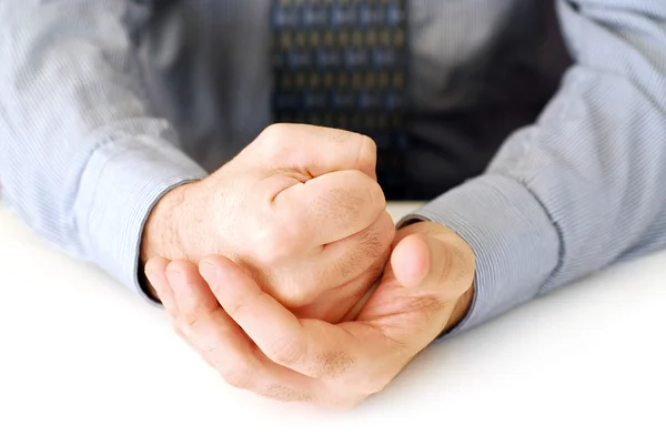 Closeup Businessman Hands White Background Making Fist — Stock Photo, Image