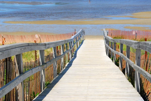 砂丘ビーチ ビューに木製のパスDřevěná Cesta Přes Písečné Duny Výhledem Pláž — Stock fotografie
