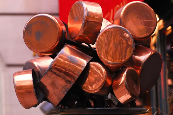 Panelas de cobre — Fotografia de Stock