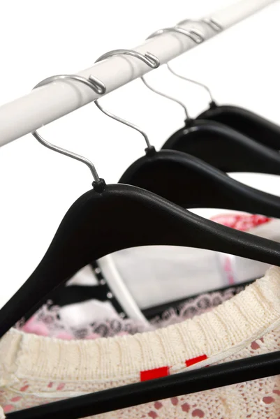 Women Clothing Rack Black Hangers — Stock Photo, Image