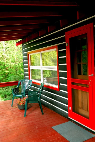 Deck Log Cottage Pine Forest — Stock Photo, Image