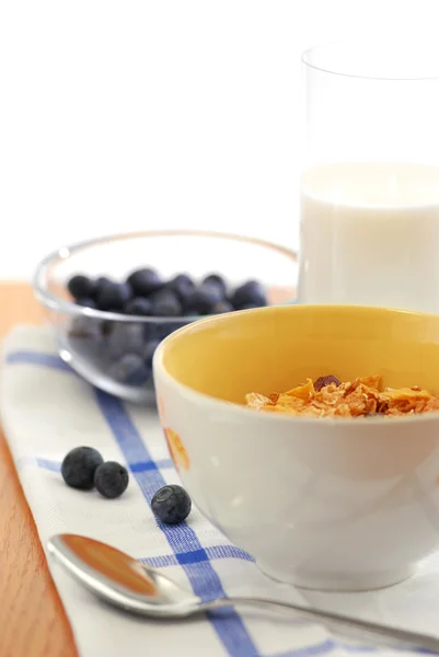 Healthy Breaksfast Cereal Milk Blueberries — Stock Photo, Image