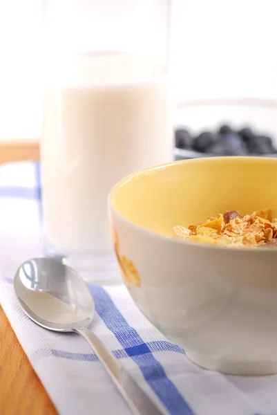 Colazione Sana Base Cereali Latte Mirtilli — Foto Stock