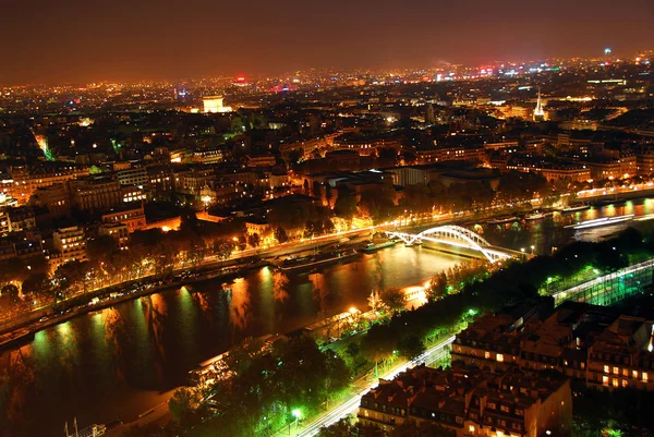 Utsikt Över Paris Från Eiffeltornet Nattetid — Stockfoto