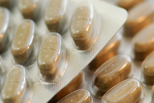 Gyógynövény Tabletták Csomag Közelről — Stock Fotó