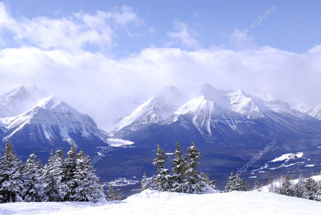 Scenic winter mountain landscape in Canadian Rockies