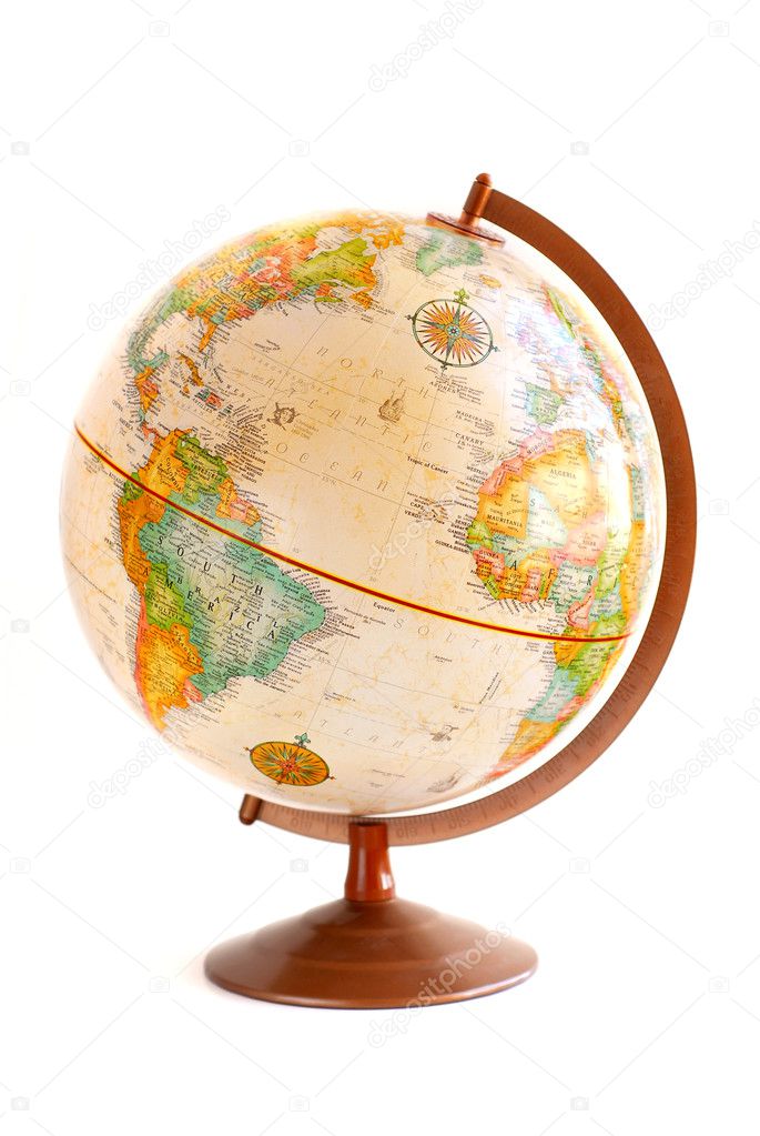 Old fashioned globe isolated on white background