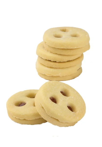 Dubbele koekjes met jam, geïsoleerd — Stockfoto