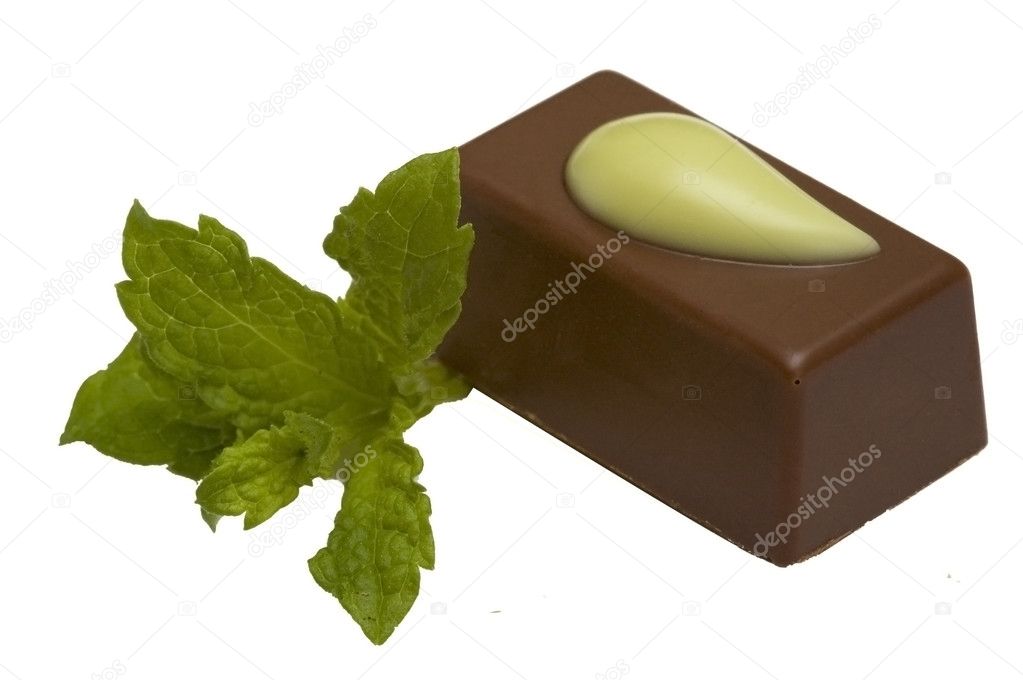 Chocolate candy with mint, isolated