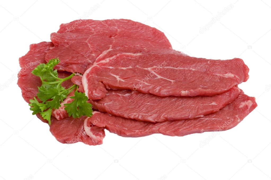 Three pieces of beef with parsley
