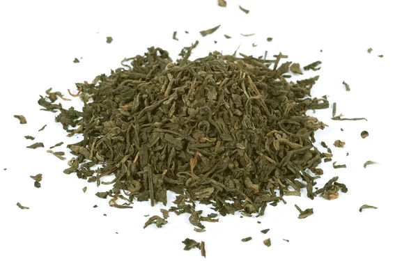 Green tea, loose leaf, isolated — Stock Photo, Image