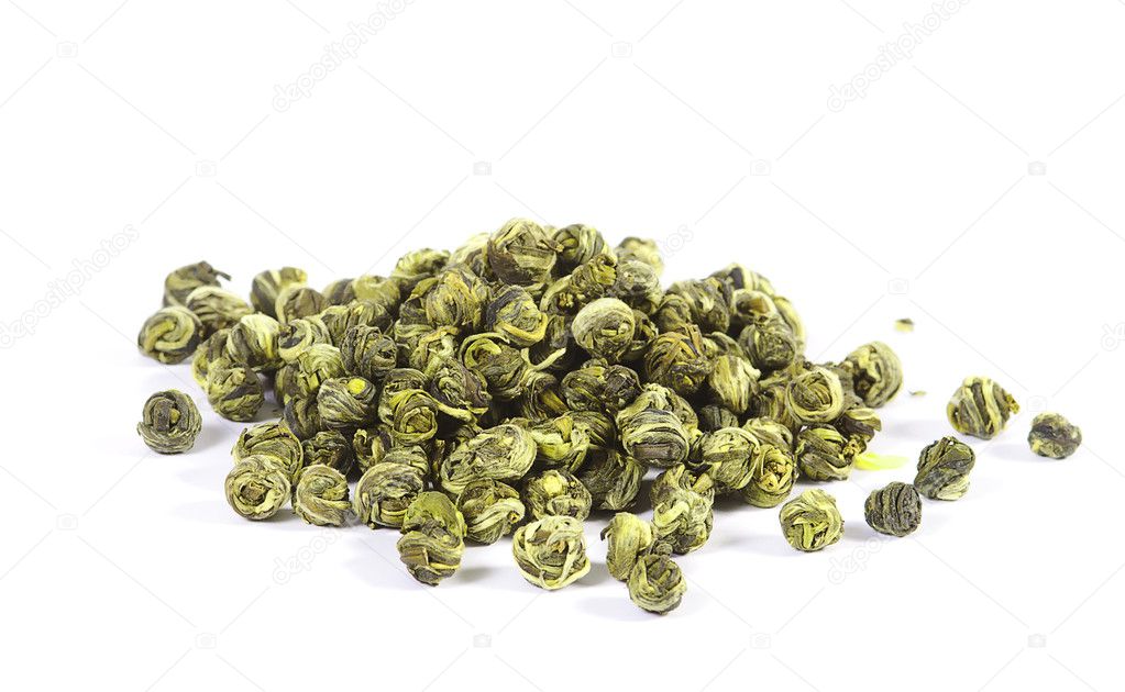 Pearl Green tea, loose leaf, isolated