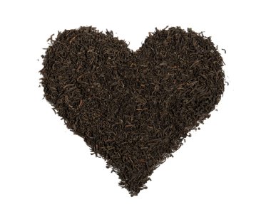 Black tea, heart-shaped, isolated clipart