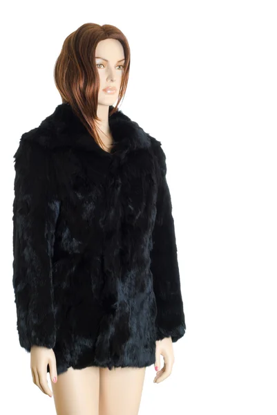 Manichino in cappotto di pelliccia idrati Isolato — Foto Stock