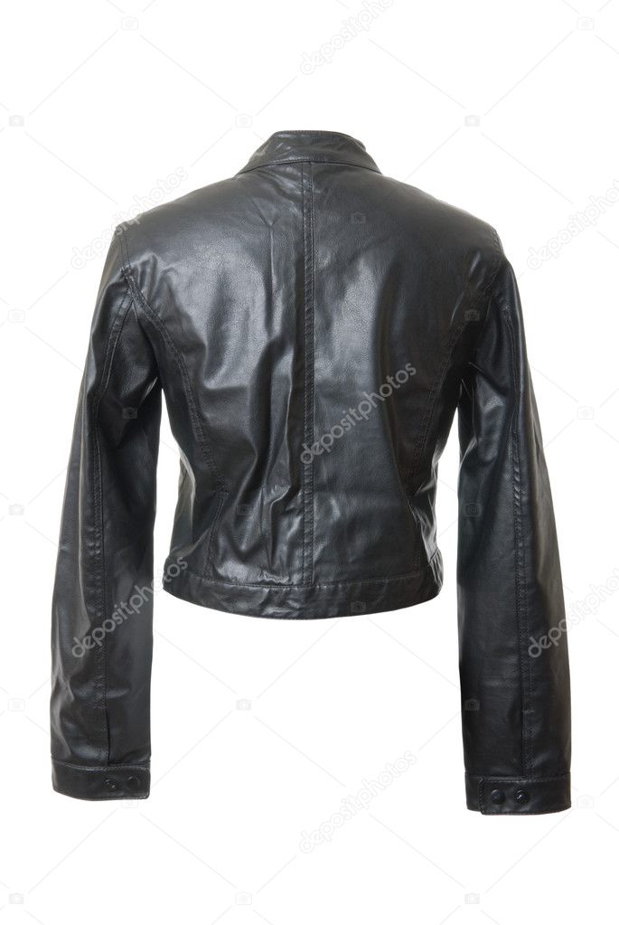 Back of female leather jacket | Isolated
