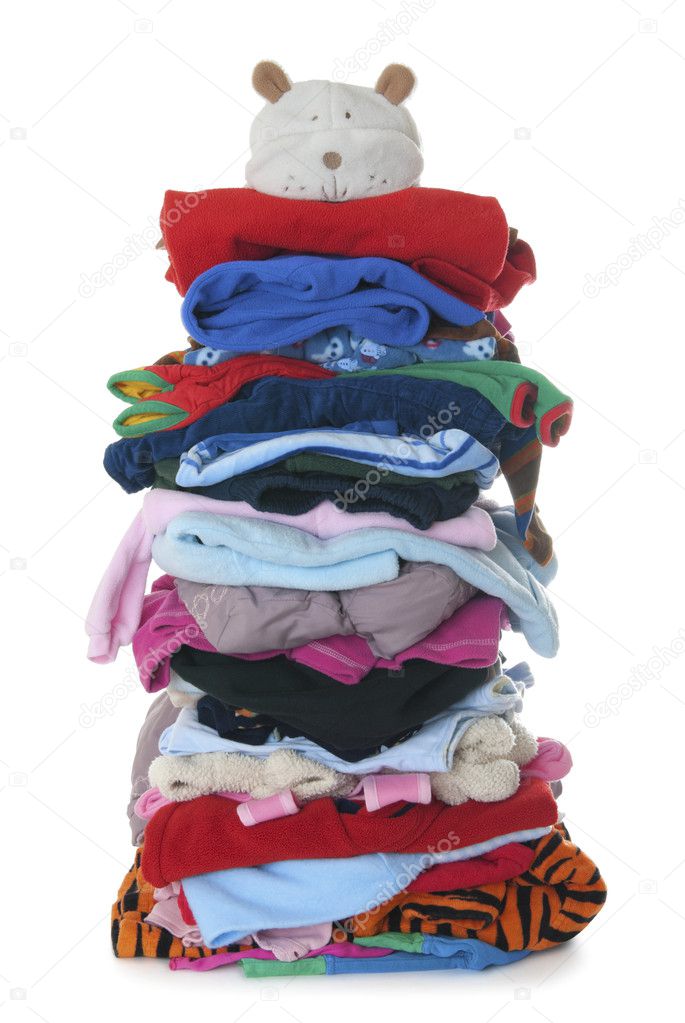 Pile of children's warm fluffy clothes | Isolated